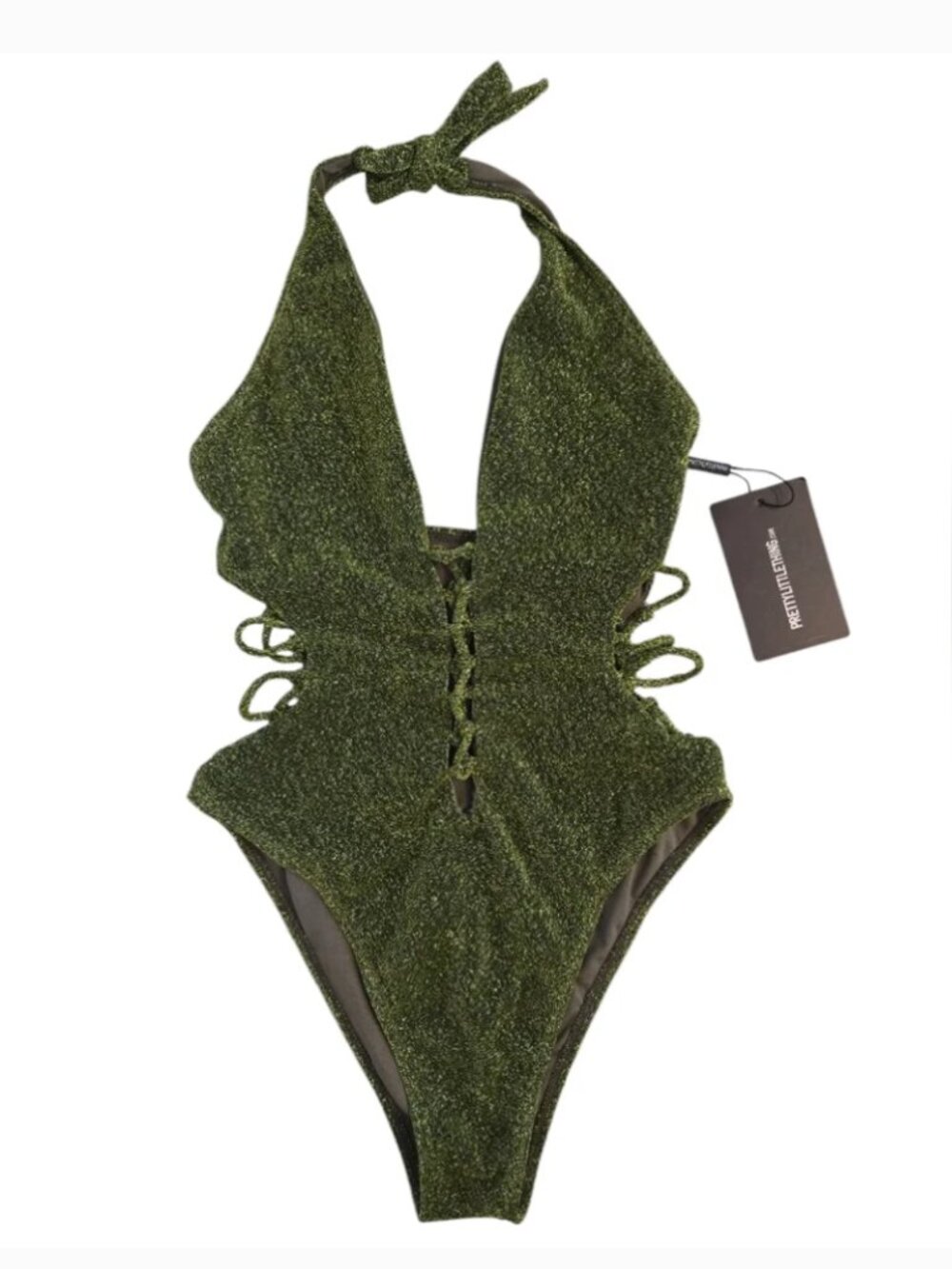 PrettyLittleThing Shimmer Black/Green One Piece Swimsuit